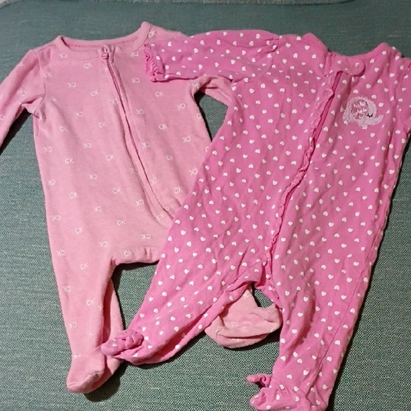 Calvin Klein Other - Calvin Klein Pink Baby Footed One-Piece  And Gerber Polka Dot Heart Set - 2 Pack